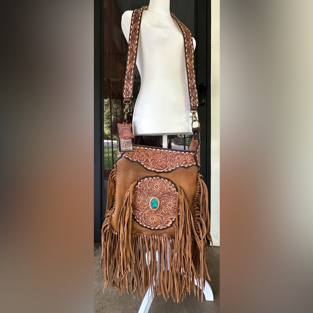 American Darling Brown Leather Shoulder Bag with Fringe